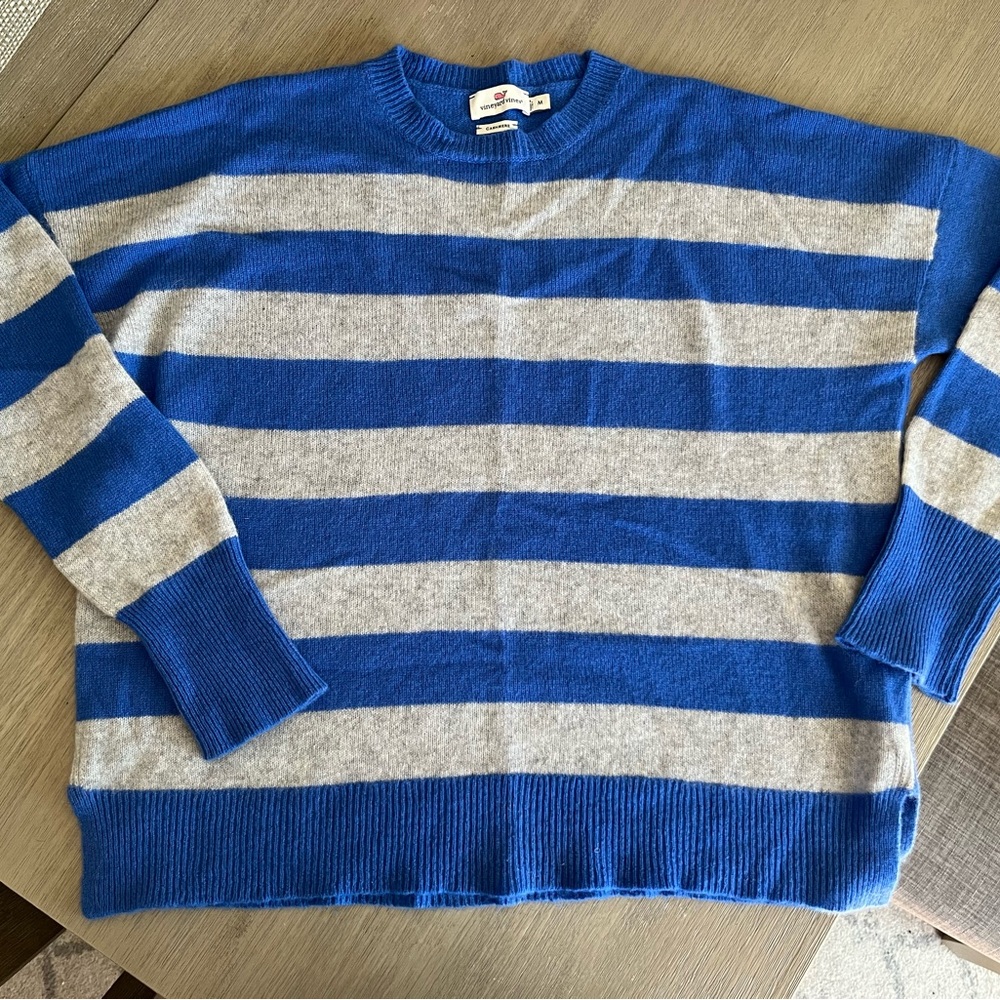 Vineyard Vines Striped Blue and Gray Cashmere Sweater